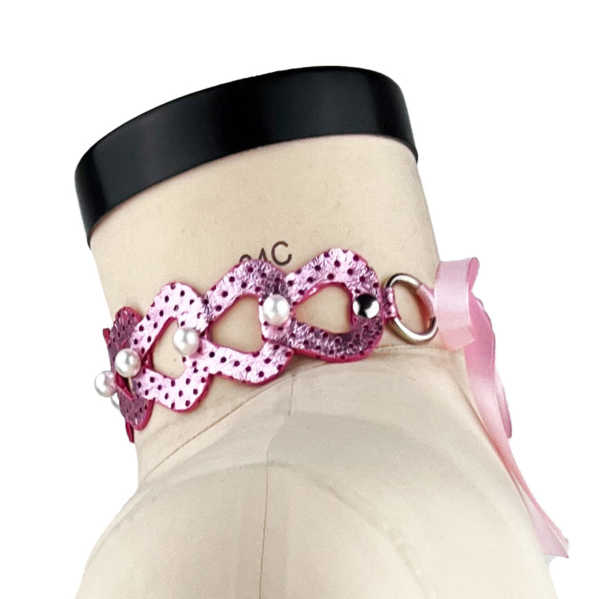 "Leather As Lace" Choker with Pearls