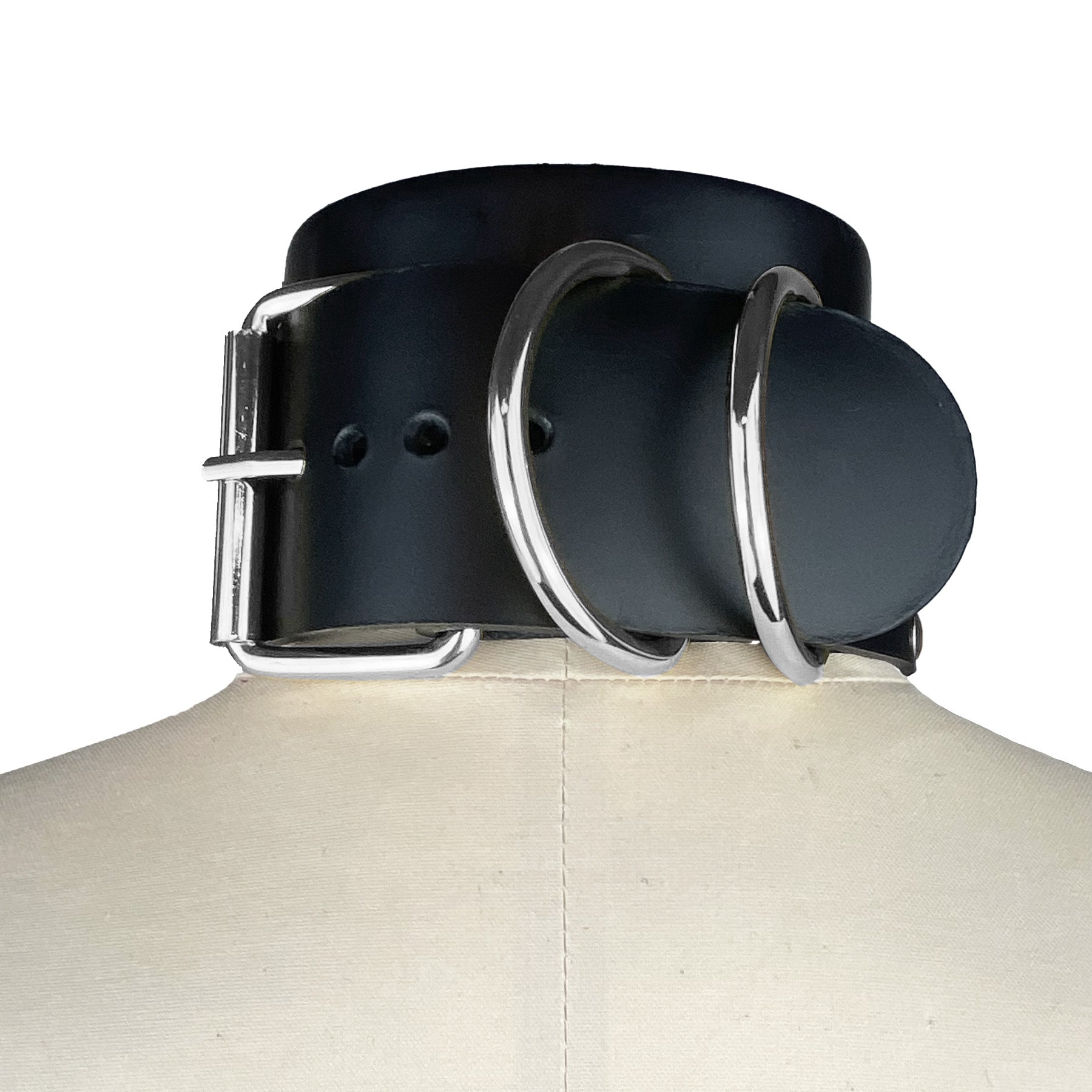black italian leather and silver studs fashion and fetish choker, bespoke, made-to-order in nyc, back view
