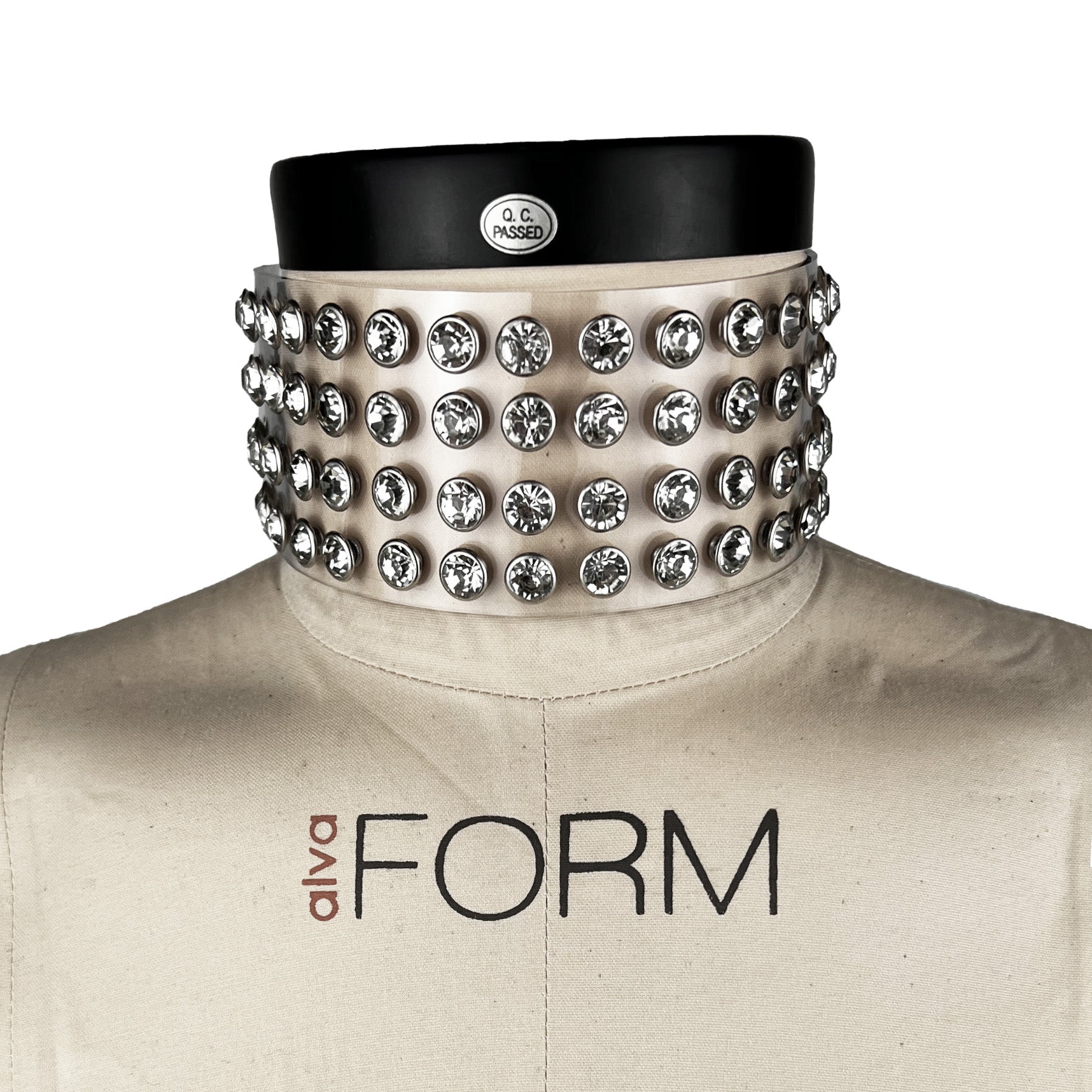 vinyl pvc and crystals fashion and fetish choker, made-to-order in nyc, front view