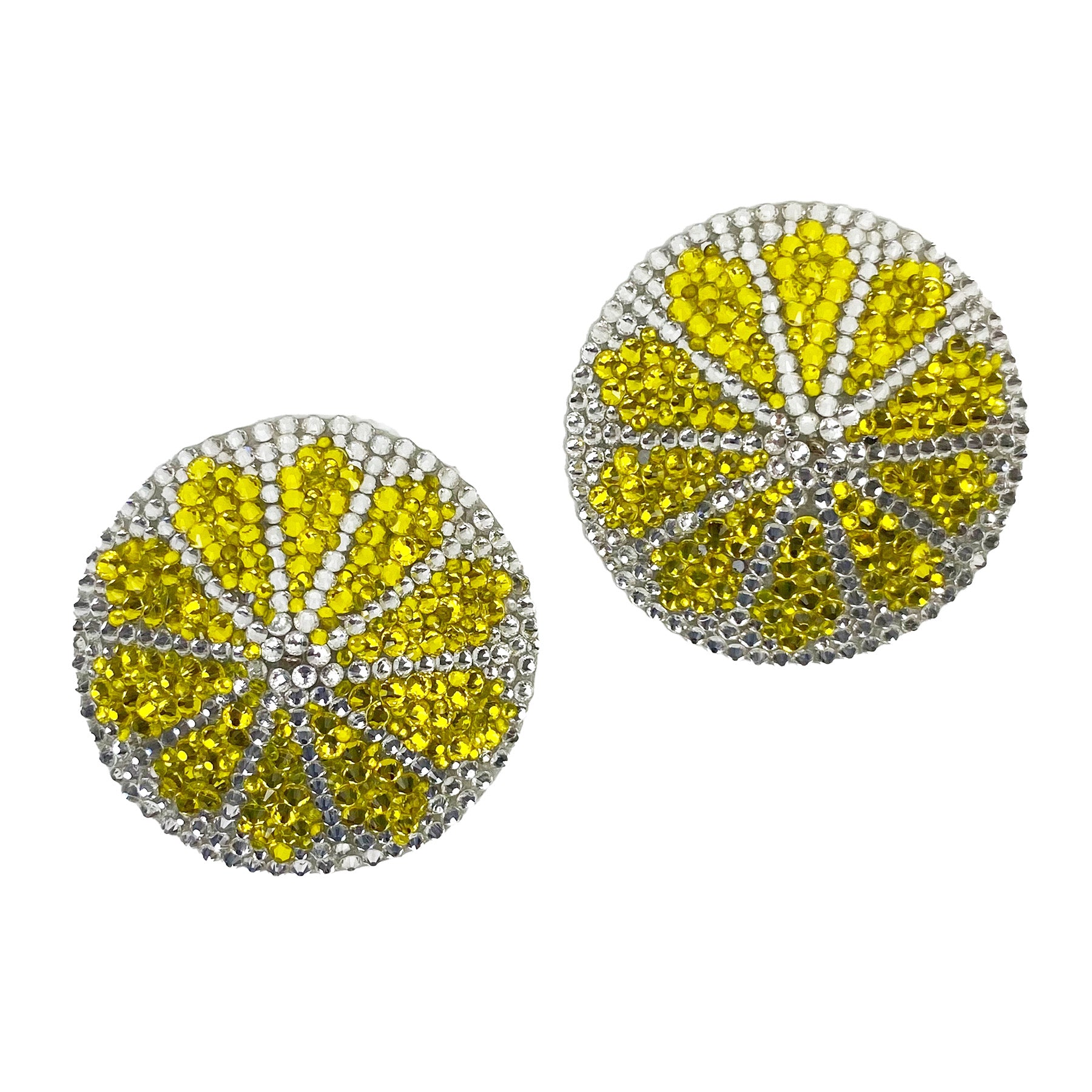 yellow and crystal lemon pasties, burlesque costume, 3d printed, crystals