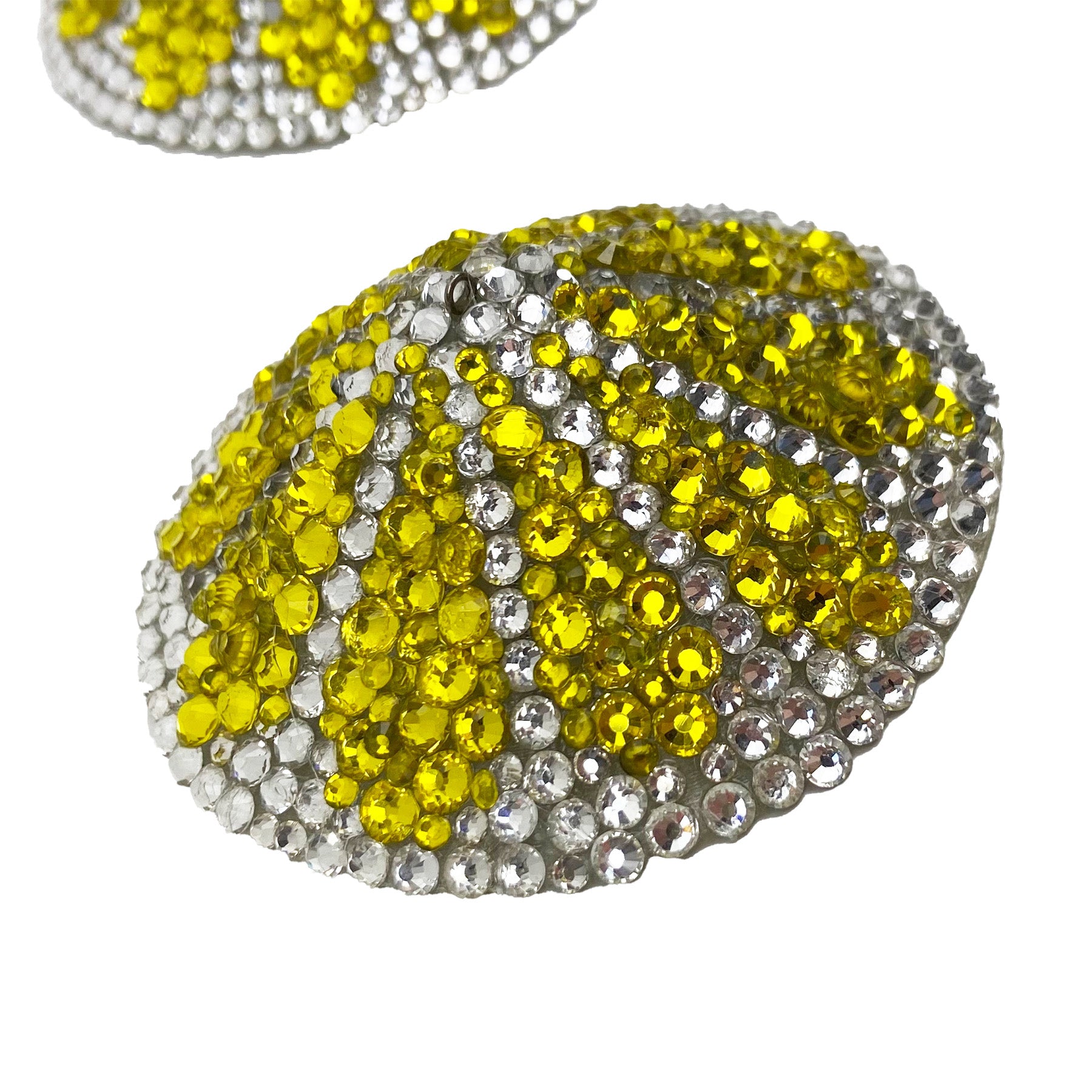 yellow and crystal lemon pasties, burlesque costume, 3d printed, crystals side view