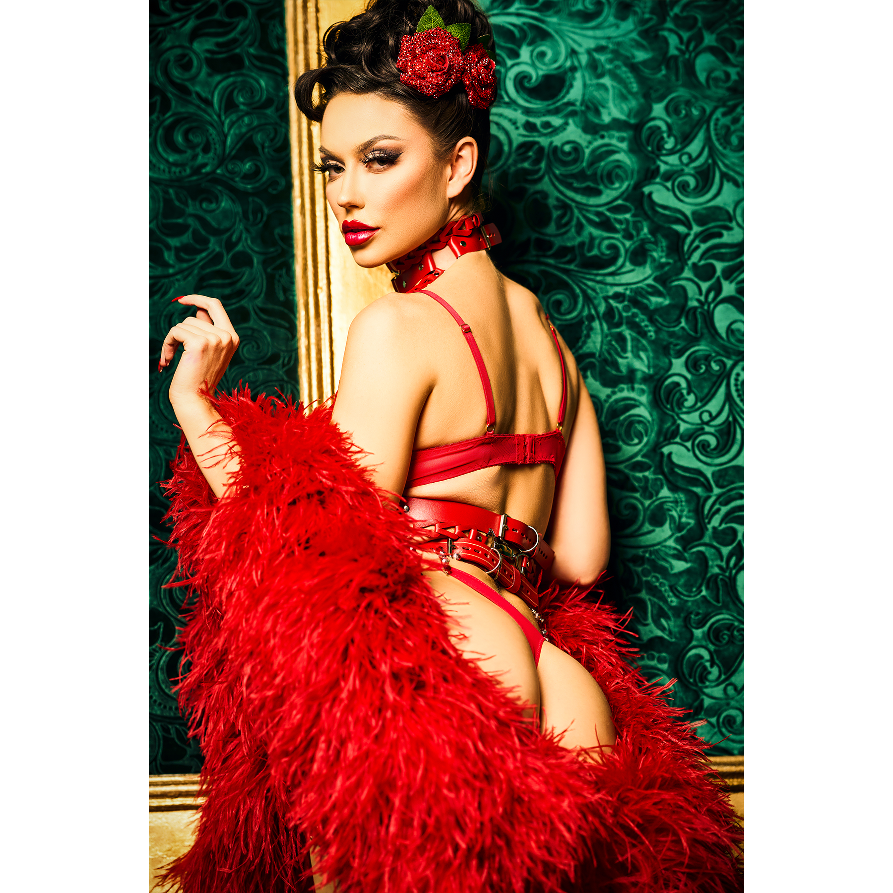 red italian leather luxury belt, sample sale, vintage beads, hand etched, leather work, bryona ashly, burlesque costume 2