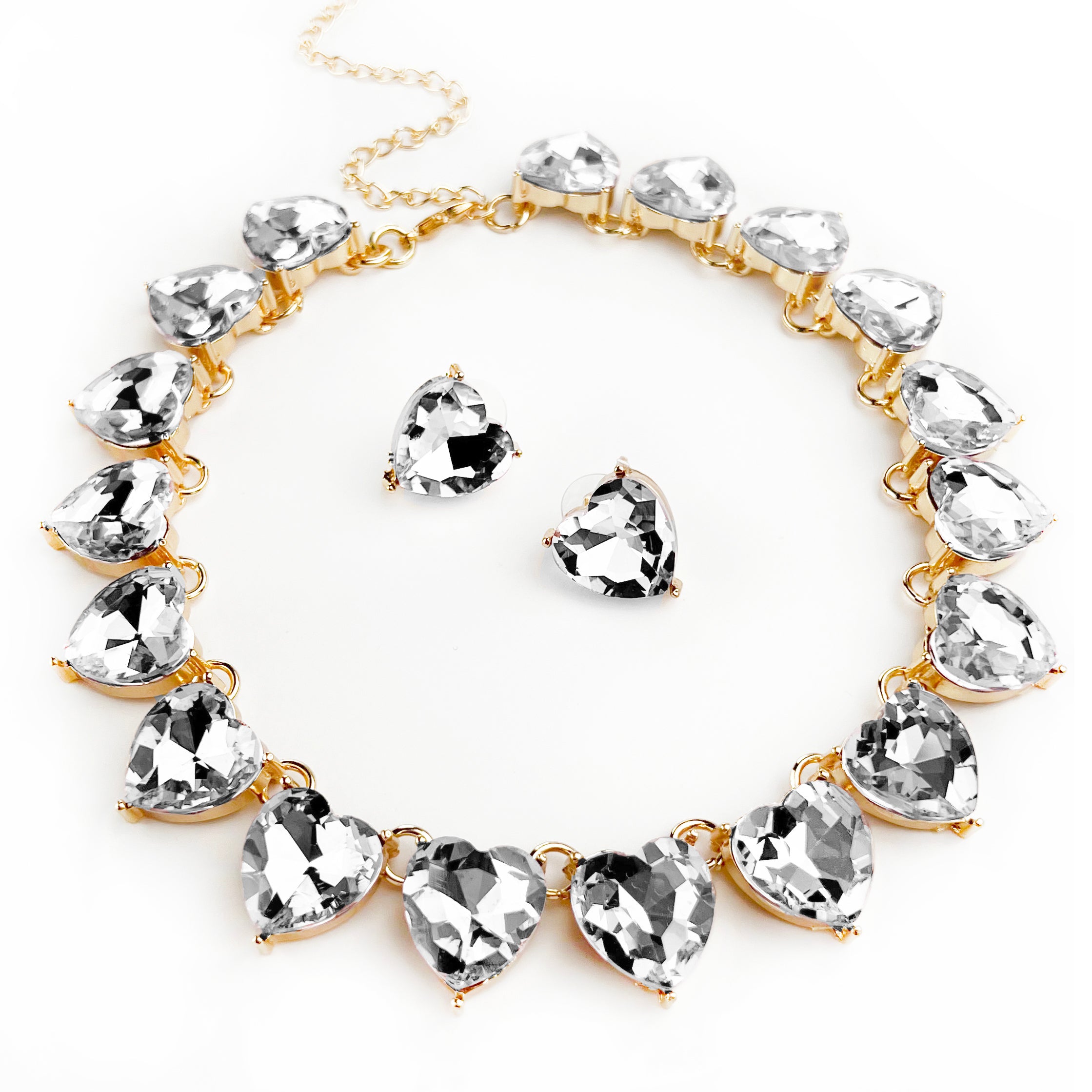 Crystal Heart Necklace & Matching Studs