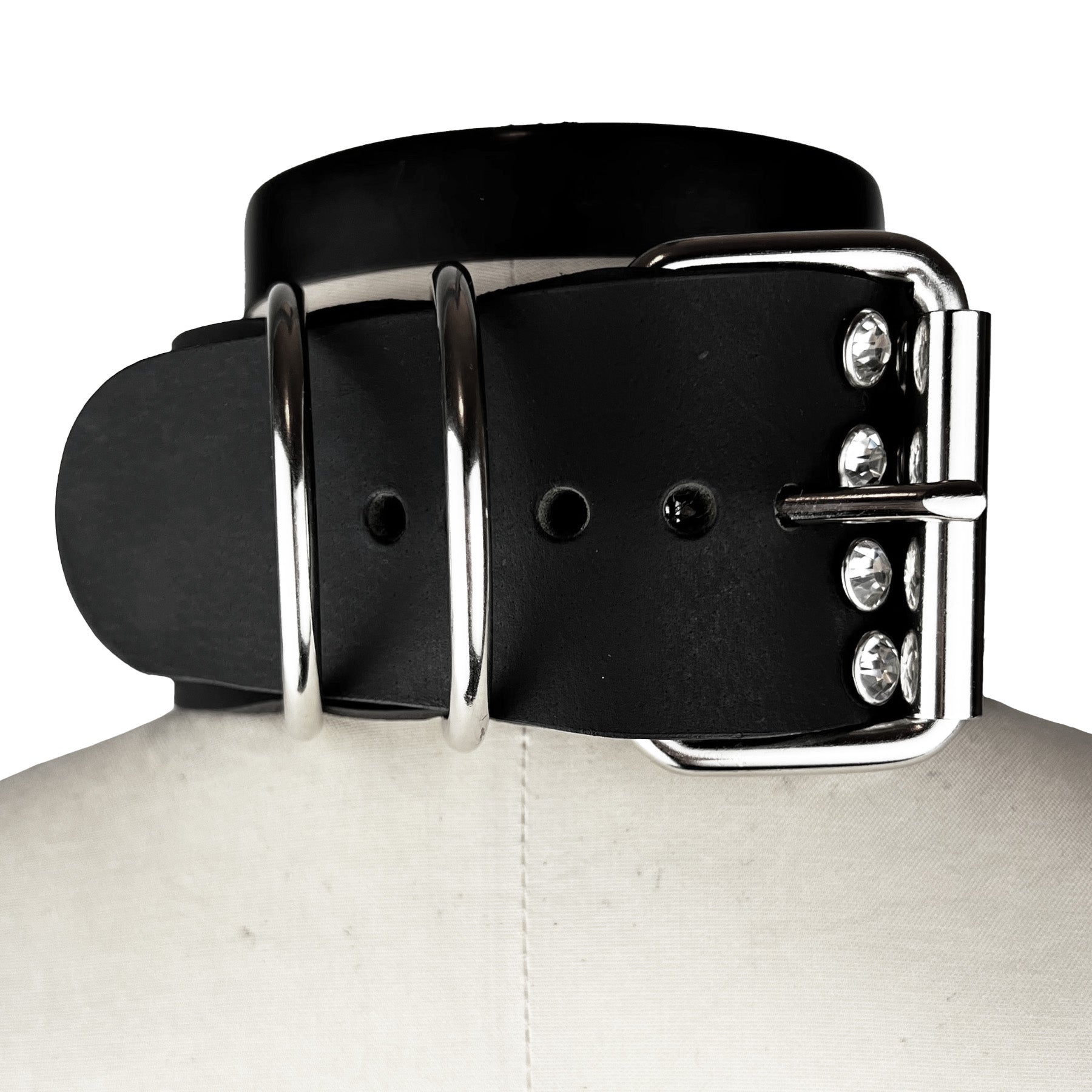 black italian leather and crystals fashion and fetish choker, bespoke, made-to-order in nyc, back view