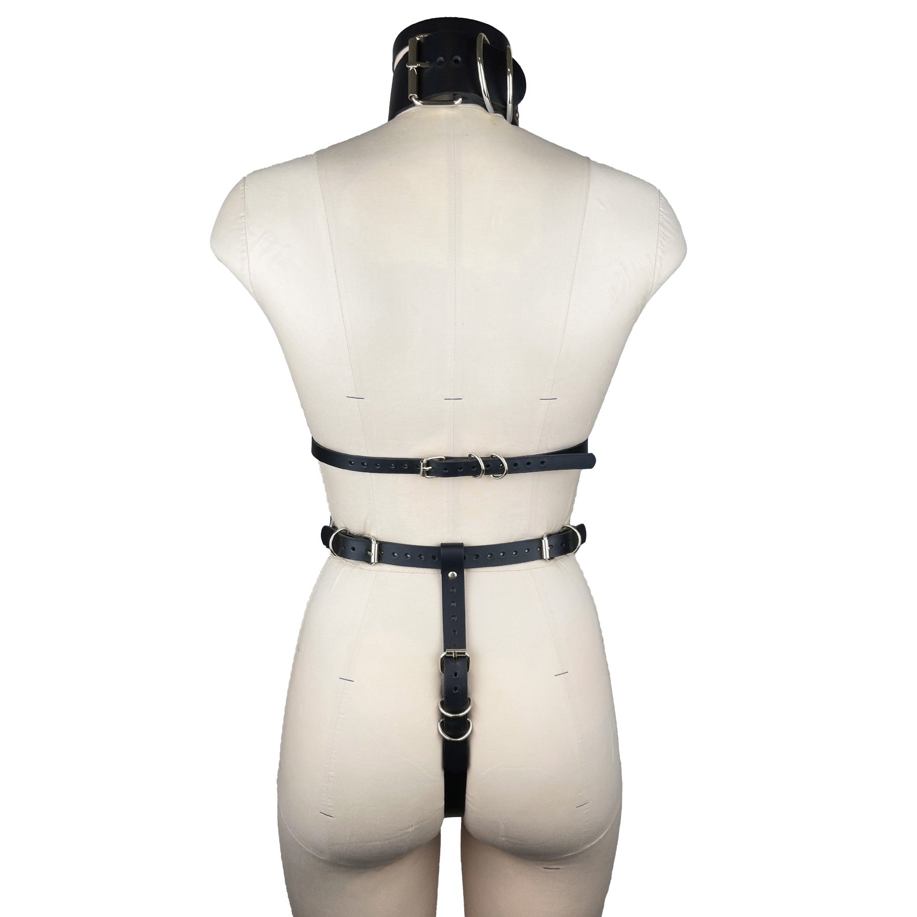 luxury italian leather fashion and fetish body harness, bespoke, made-to-order in nyc, back view
