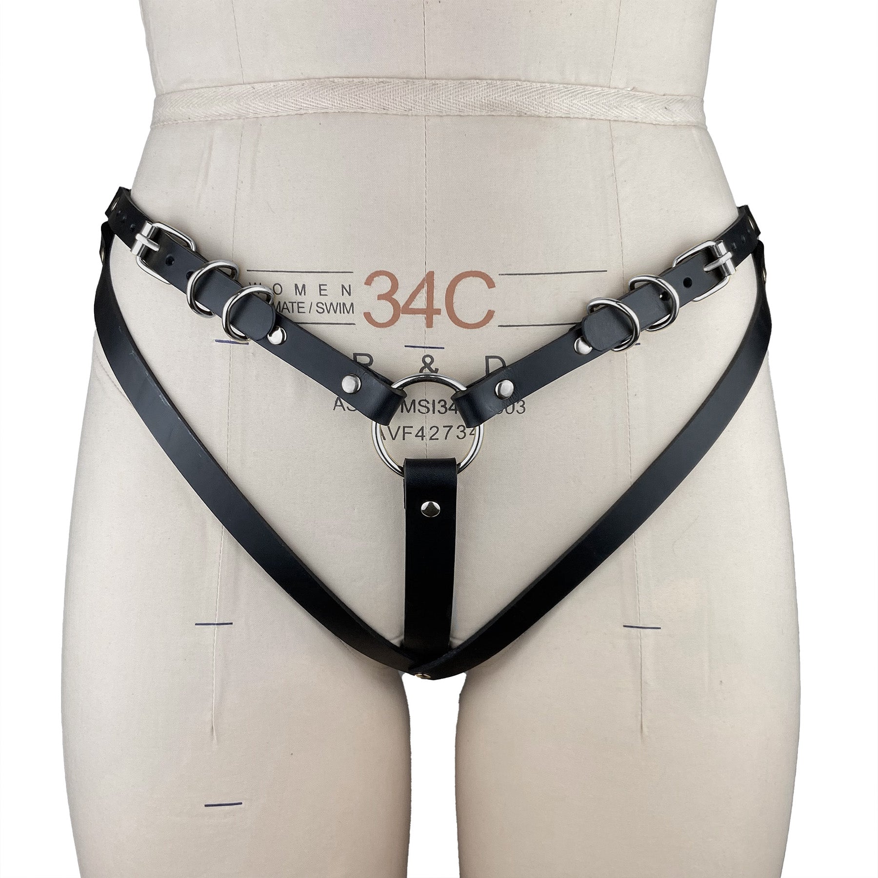 luxury Italian leather fashion and fetish women's men's gabriella thong, bespoke, made-to-order in nyc, front view