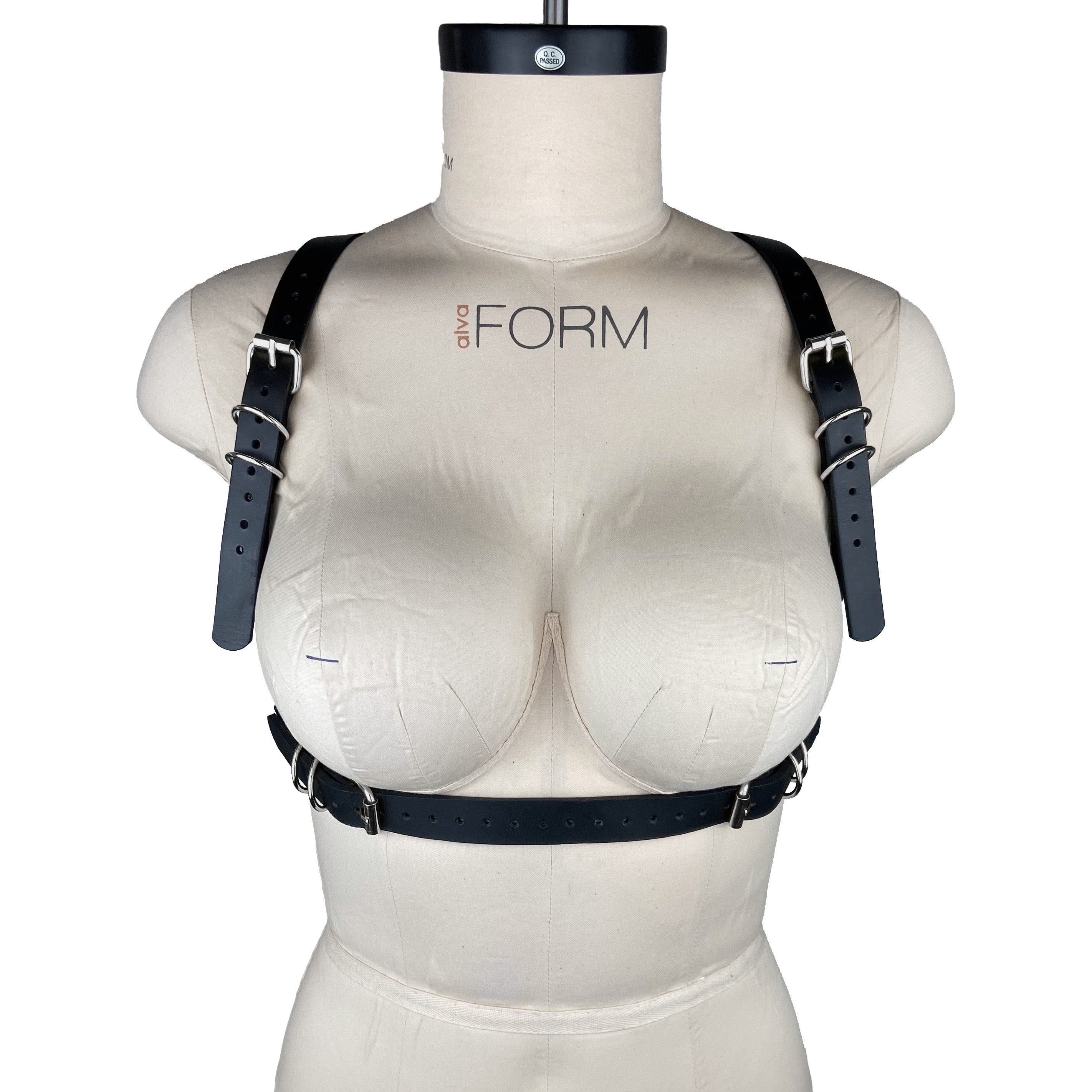 luxury Italian leather fashion and fetish women's men's gemma harness, bespoke, made-to-order in nyc, front view