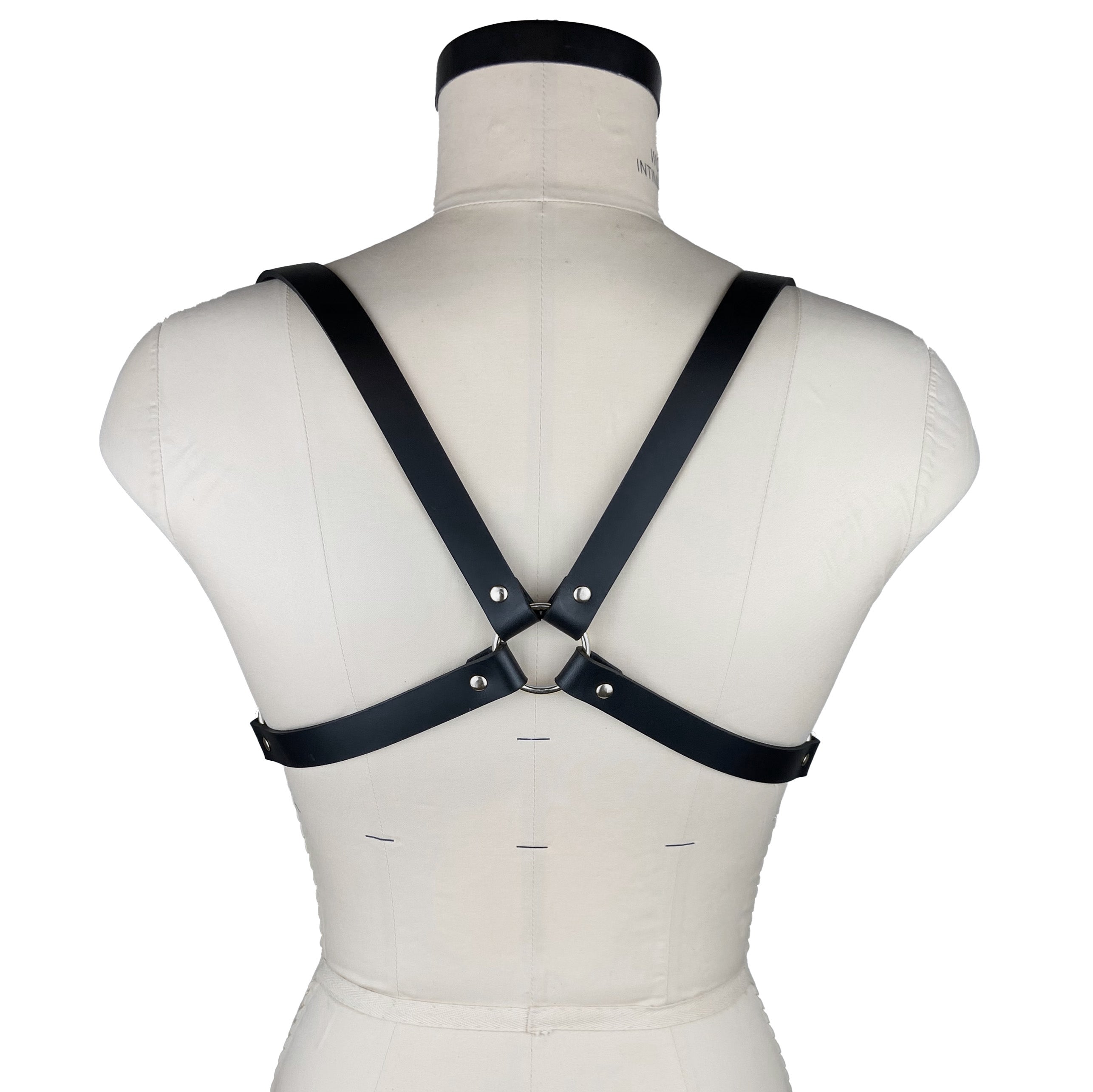 luxury Italian leather fashion and fetish women's men's gemma harness, bespoke, made-to-order in nyc, back view