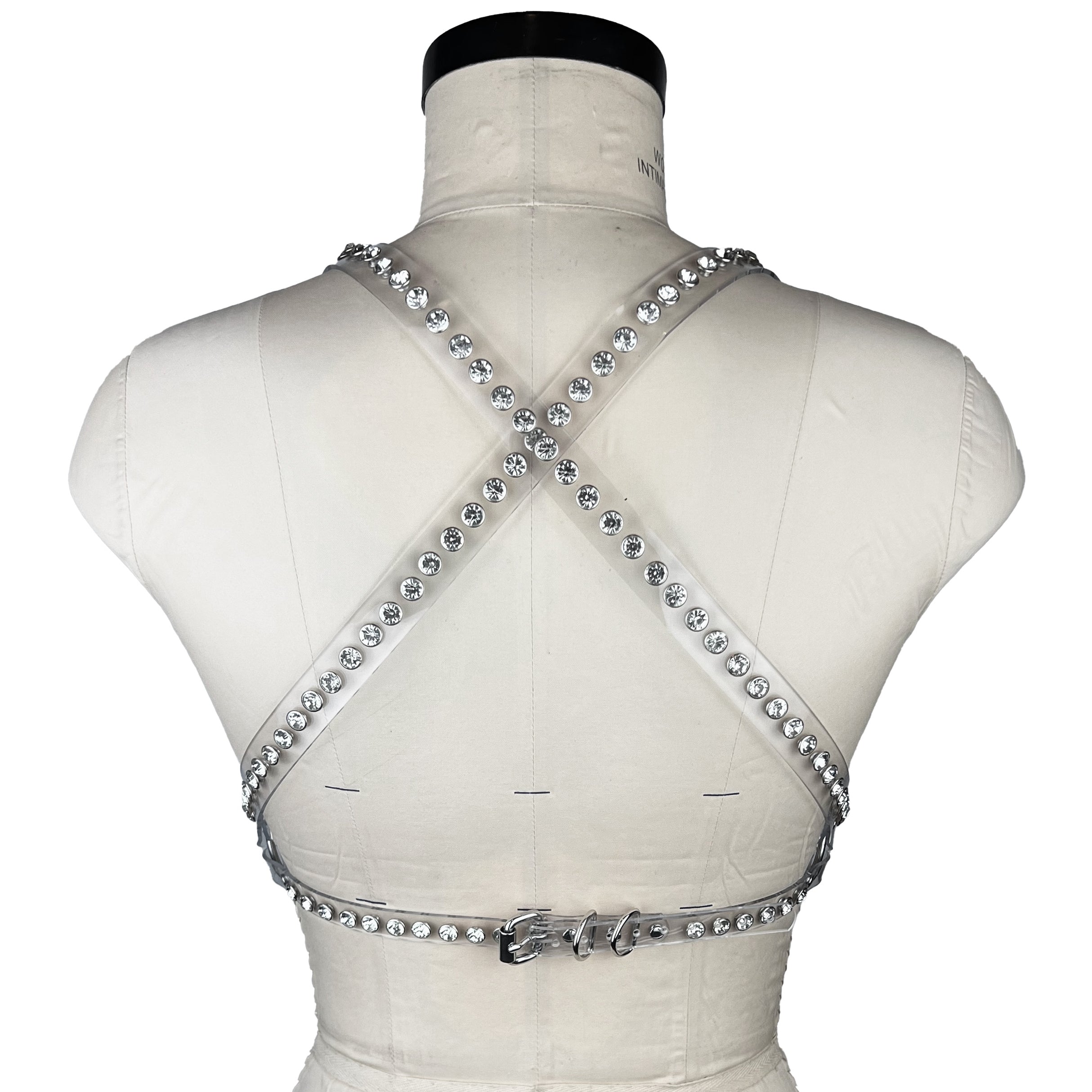 vinyl pvc and crystal fashion and fetish trixie bra, bespoke, made-to-order in nyc, back view